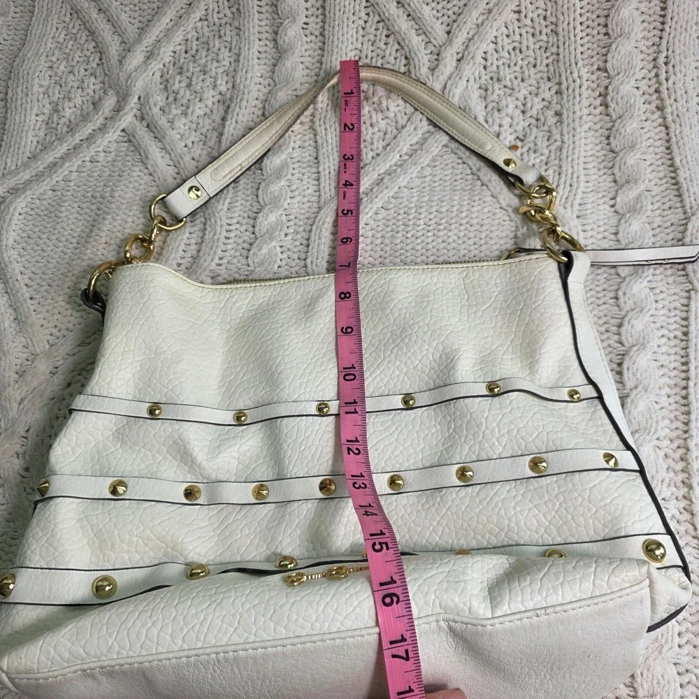 Jessica Simpson Hobo Bag White Gold Studded Faux Leather Shoulder Y2k Summer‎